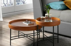 2 Mesas de centro redondas tapizadas en piel 2058-9 de Ángel Cerdá