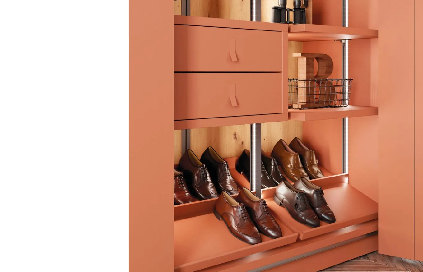 Armario a medida de puertas plegables con frentes de lamas con relieve de Lagrama