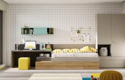 Cama juvenil con cama compacto Kubox y escritorio integrado de Lagrama