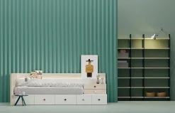 Cama juvenil con cama nido Kubox y cabezal Paralex de Lagrama