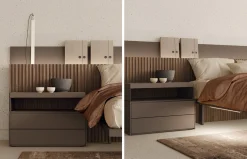 Dormitorio con cabecero de madera Ona y Paralex de Lagrama