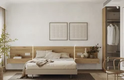 Dormitorio con cabecero de madera colgado Groove de Lagrama