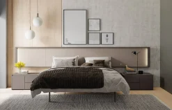 Dormitorio moderno con cabezal liso y luz led Homage de Lagrama
