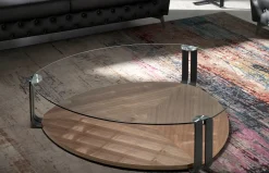 Mesa de centro cristal templado y madera nogal 2055 de Ángel Cerdá